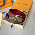 LV Flowergram 30mm Reversible Belt Gold Buckle Burgundy Brown Leather