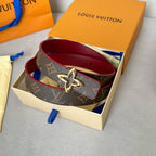 LV Flowergram 30mm Reversible Belt Gold Buckle Burgundy Brown Leather