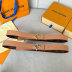 LV Flowergram 30mm Reversible Belt Silver Buckle Beige Brown Leather