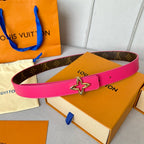 LV Flowergram 30mm Reversible Belt Gold Buckle Hot Pink Brown Leather