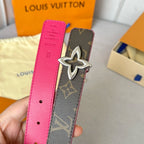 LV Flowergram 30mm Reversible Belt Silver Buckle Hot Pink Brown Leather