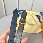 LV Circle 20mm Reversible Belt Gold Buckle Navy Blue Brown Leather