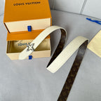 LV  MINI FLOWERGRAM 30MM REVERSIBLE BELT IN WHITE EMBOSSED CALFSKIN SILVER HARDWARE