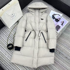Prada 2025 Drawstring Waist Hooded Jacket Ivory Down Polyester