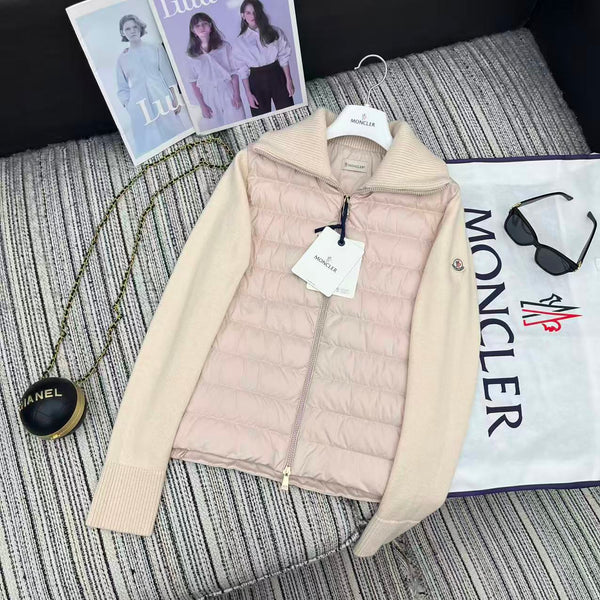 MC 2025 Quilted Knit-panel Puffer Jacket Nude Pink Polyester Wool 528746