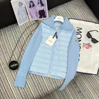 MC 2025 Quilted Knit-panel Puffer Jacket Sky Blue Polyester Wool 528745