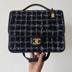 CC 2025 Tweed School Memory Mini Top Handle Flap Black