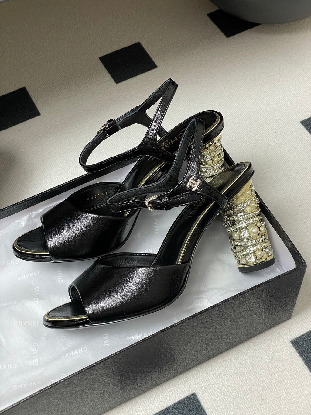 CC 25p Slingback Heel 8cm Black Calfskin