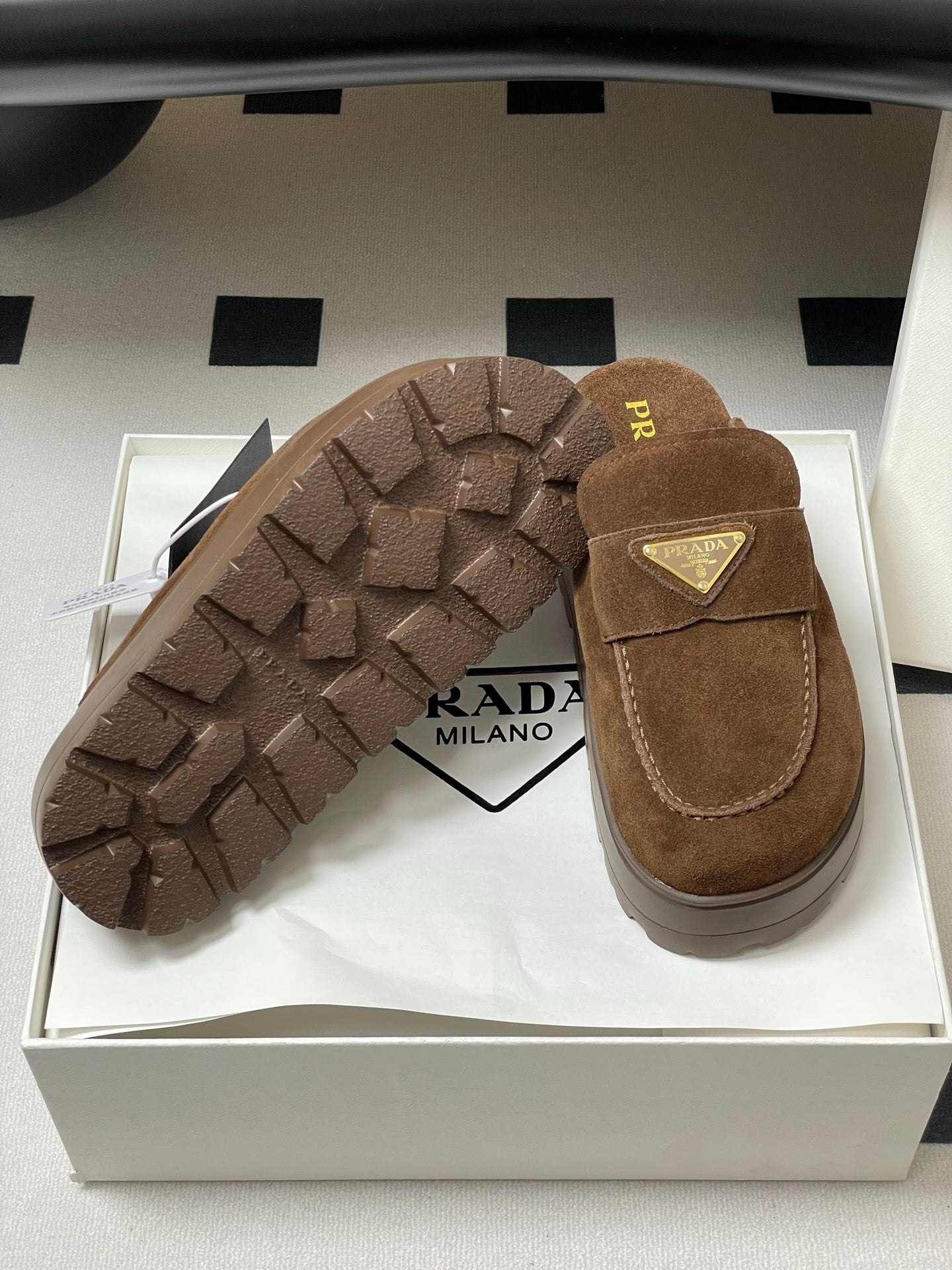 Prada 25 Mule Brown Cowhide Suede 247793