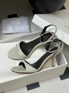 The Row 25S Strap High Heel Sandals 85mm White Snake Pattern Cowhide 286188
