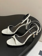 The Row 25S Strap High Heel Sandals 85mm White Snake Pattern Cowhide 286188