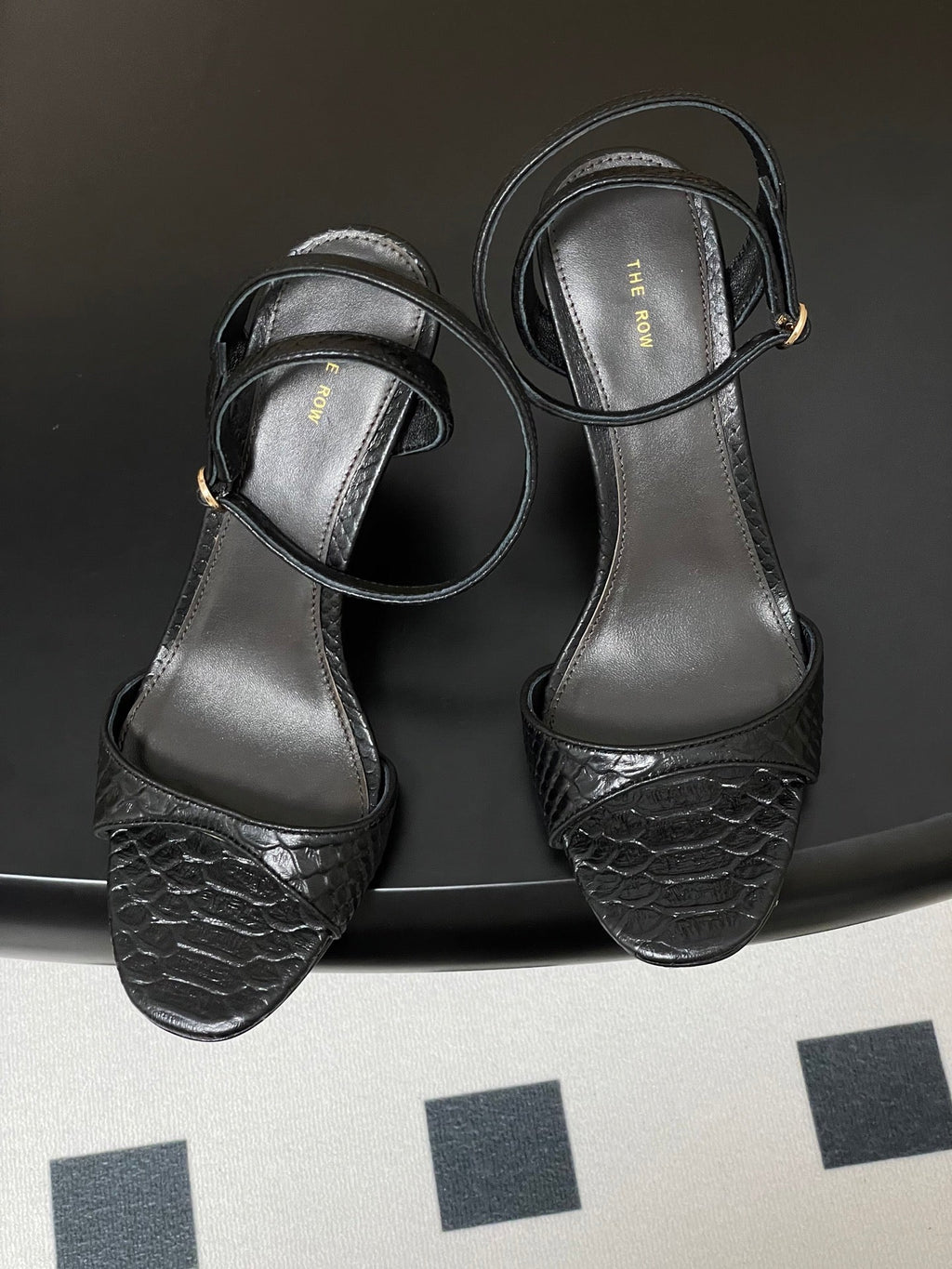 The Row 25S Strap High Heel Sandals 85mm Black Snake Pattern Cowhide 286189