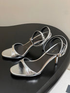 The Row 25S Strap High Heel Sandals 85mm Black Mix Gold Metallic Cowhide 286193