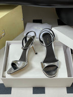 The Row 25S Strap High Heel Sandals 85mm Black Mix Gold Metallic Cowhide 286193