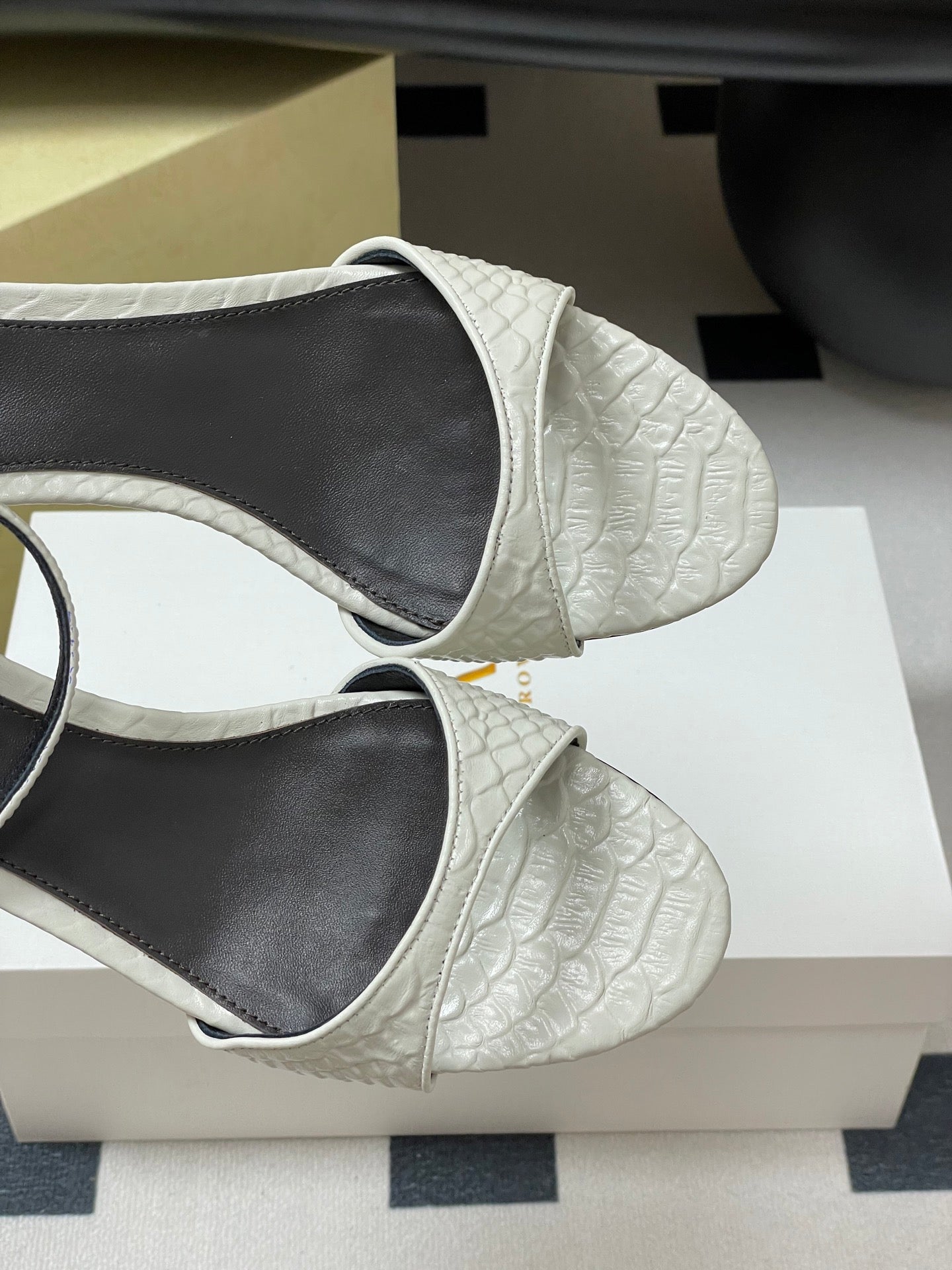 The Row 25S Strap High Heel Sandals 35mm White Snake Pattern Cowhide 286196