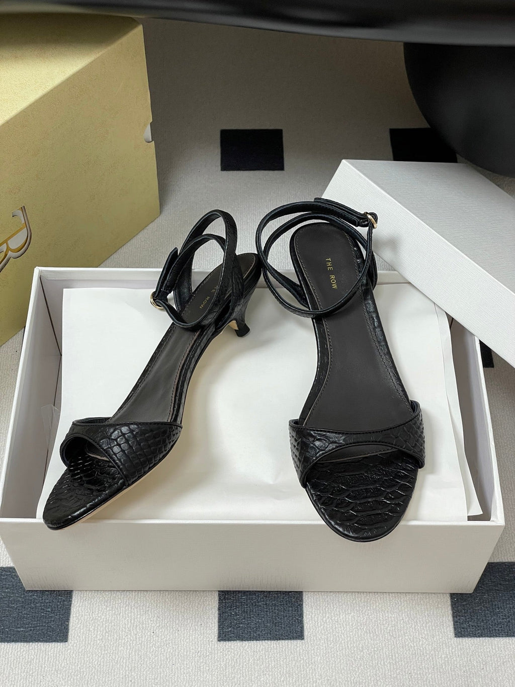 The Row 25S Strap High Heel Sandals 35mm Black Snake Pattern Cowhide 286197