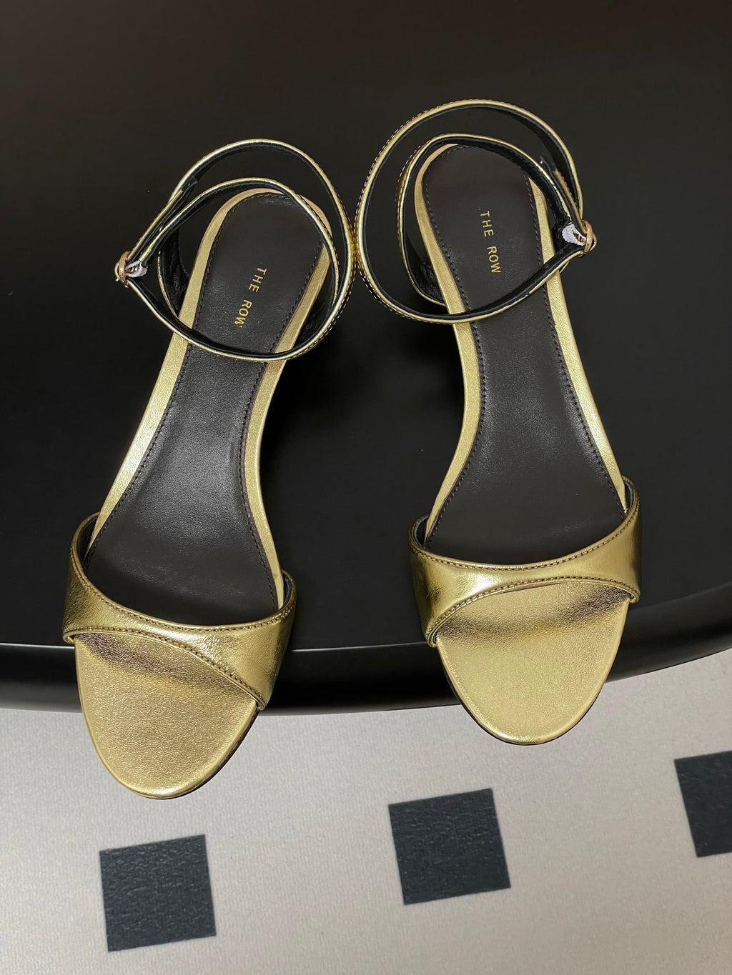 The Row 25S Strap High Heel Sandals 35mm Black Mix Gold Metallic Cowhide 286202