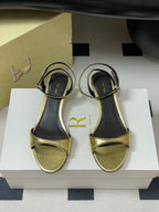 The Row 25S Strap High Heel Sandals 35mm Black Mix Gold Metallic Cowhide 286202