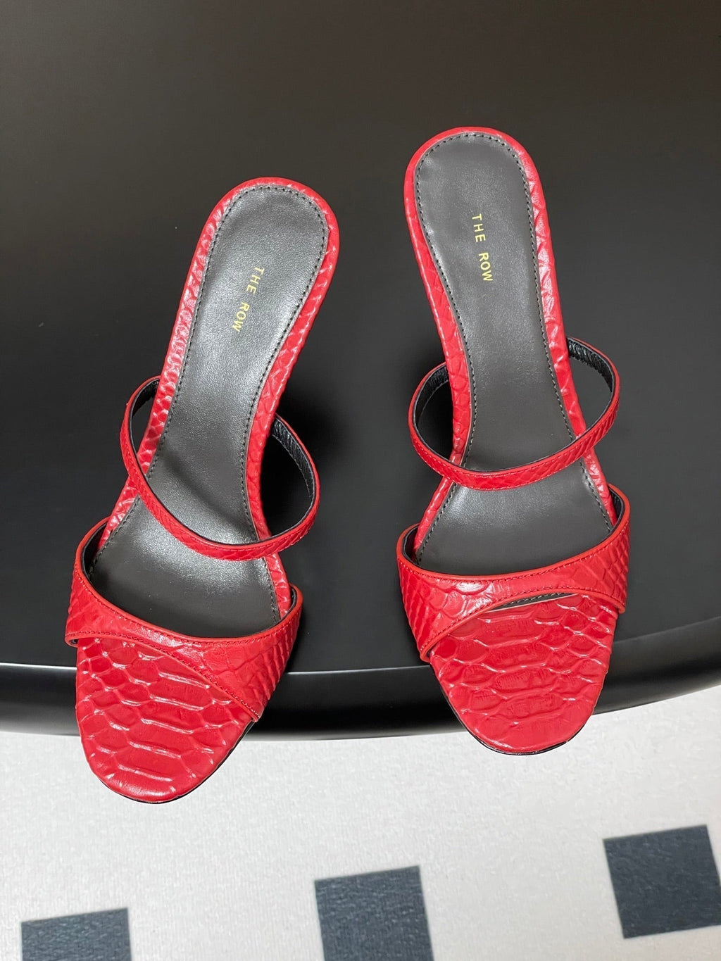 The Row 25S Strap High Heel Mule Sandals 85mm Red Snake Pattern Cowhide 286203