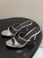 The Row 25S Strap High Heel Mule Sandals 85mm Black Mix Silver Metallic Cowhide 286209