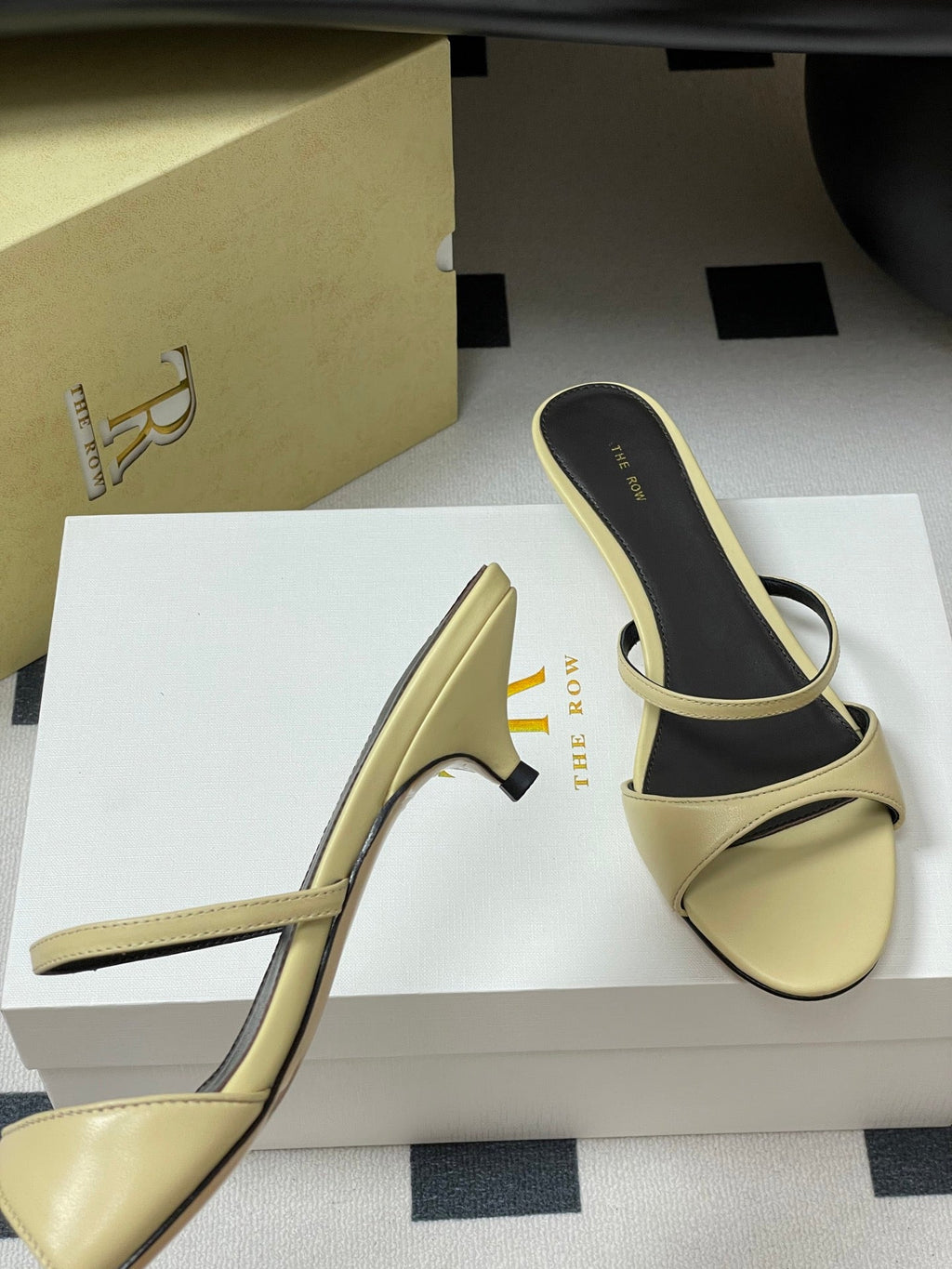 The Row 25S Strap High Heel Mule Sandals 35mm Beige Sheepskin 286215