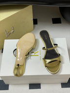 The Row 25S Strap High Heel Mule Sandals 35mm Black Mix Gold Metallic Cowhide 286218
