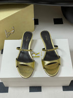 The Row 25S Strap High Heel Mule Sandals 35mm Black Mix Gold Metallic Cowhide 286218