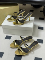 The Row 25S Strap High Heel Mule Sandals 35mm Black Mix Gold Metallic Cowhide 286218