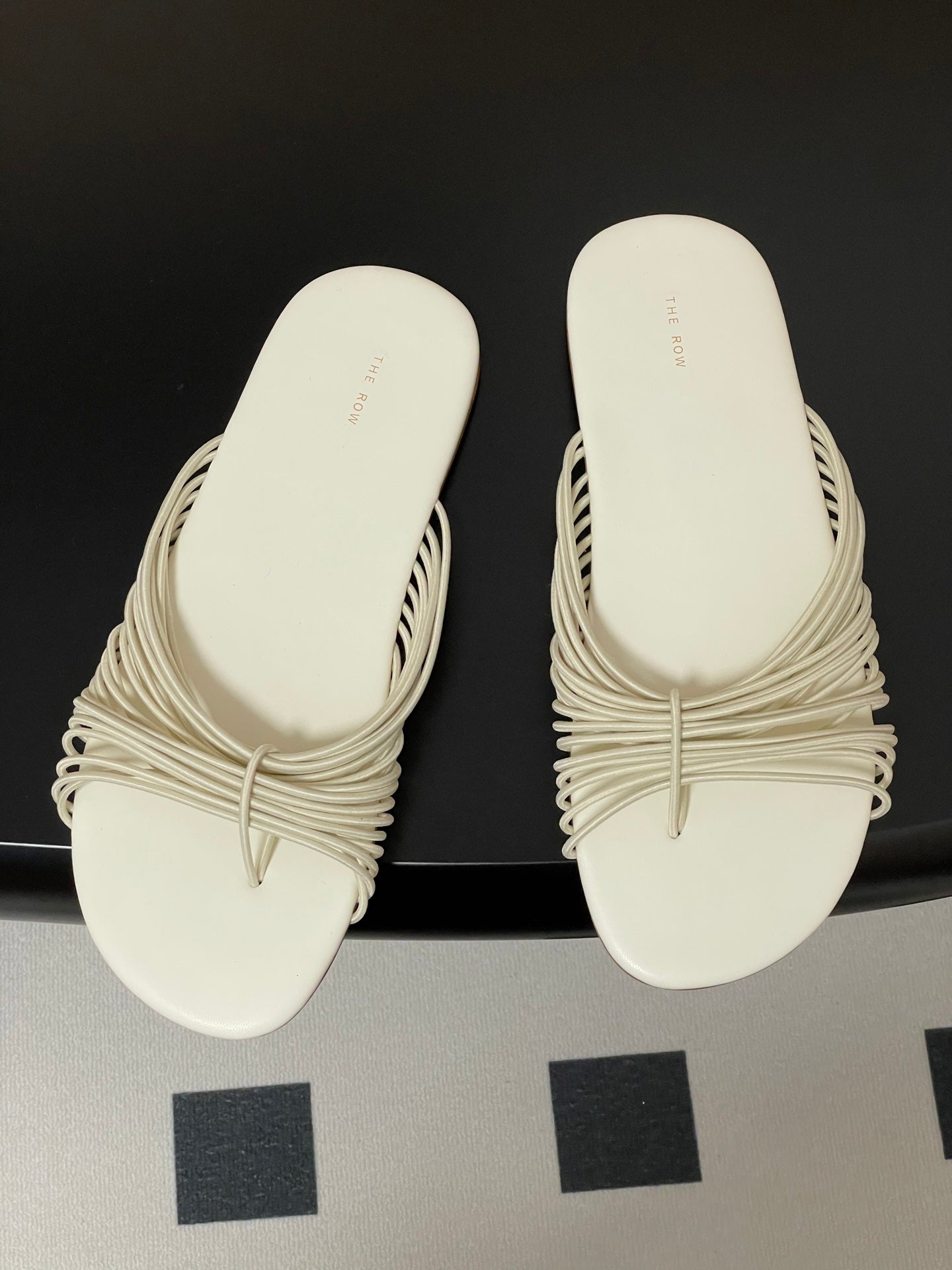 The Row Sara Slide Sandal In Ivory Elastic And Leather 345204