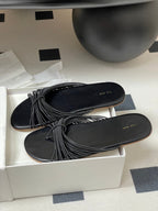 The Row Sara Slide Sandal In Black Elastic And Leather 345205