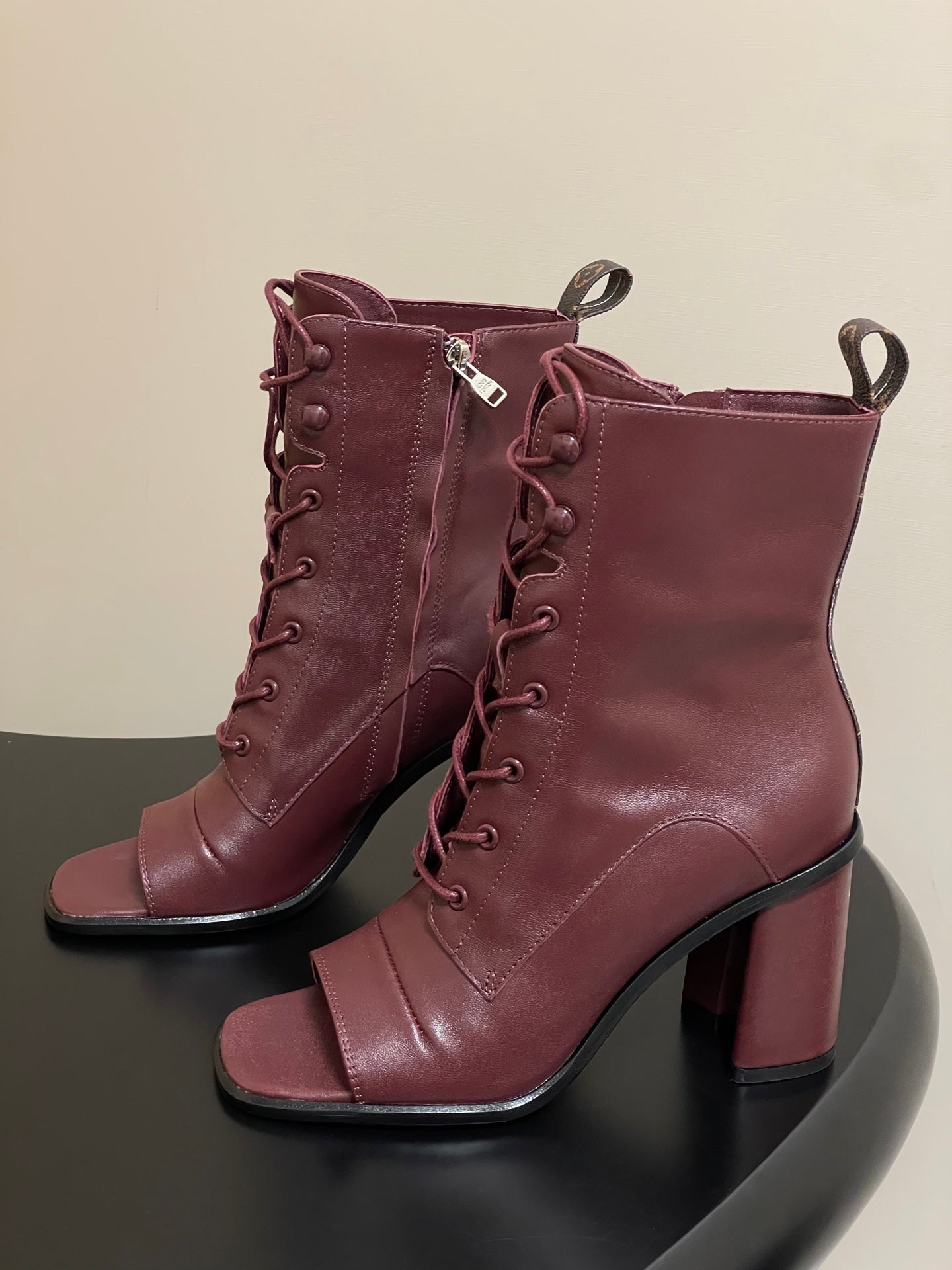 LV Berlin Open Toe Ankle Boot 85mm Bordeaux Red Calfskin 416732