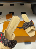 Cherry Series LV X TM CHERIE Sandals Beige Brown Woven Raffia