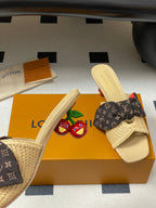 Cherry Series LV X TM CHERIE Sandals Beige Brown Woven Raffia