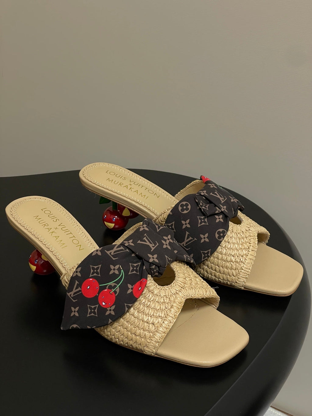 Cherry Series LV X TM CHERIE Sandals Beige Brown Woven Raffia