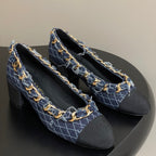 Chanel 25A 55mm Pump Big Chain Double C Dark Blue Denim Sheepskin 393811