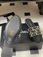 CC 25B Chain Closed Toe Flat Mule Navy Blue Denim 393886