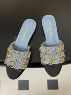 CC 25B Chain Closed Toe Flat Mule Light Blue Denim 393887