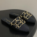 CC 25B Chain Closed Toe Flat Mule Black Sheepskin 393890