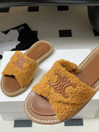 CL 25s Lympia Twisted Sandal Light Brown Sheepskin Plush Cloth 416655