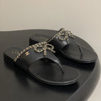 CC 25B Chain Bow Flip-flops Black Sheepskin 393987