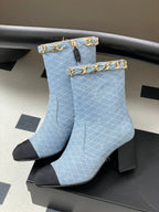 CC 25B Chain Short Boot 70mm Black Light Blue Denim 423146