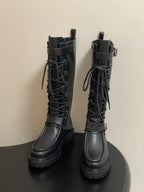 HM Lace Up Boots 25mm Belt Buckle Black Leather