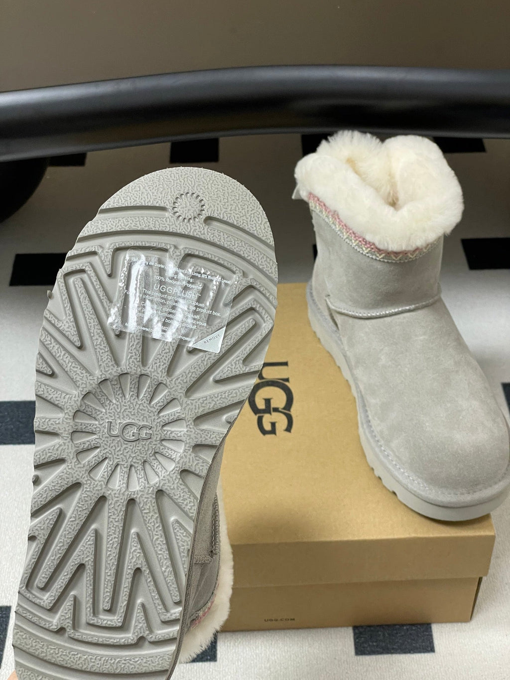 UGG Classic Mini Taslyn Boot Grey White Wool Suede 522215