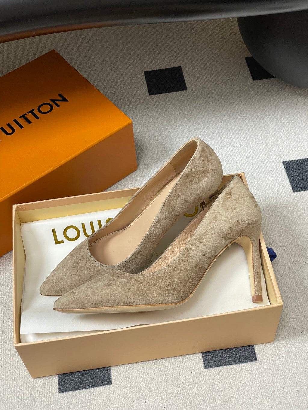 LV GALA High Heels Flats Series 85mm Beige  Suede 534539