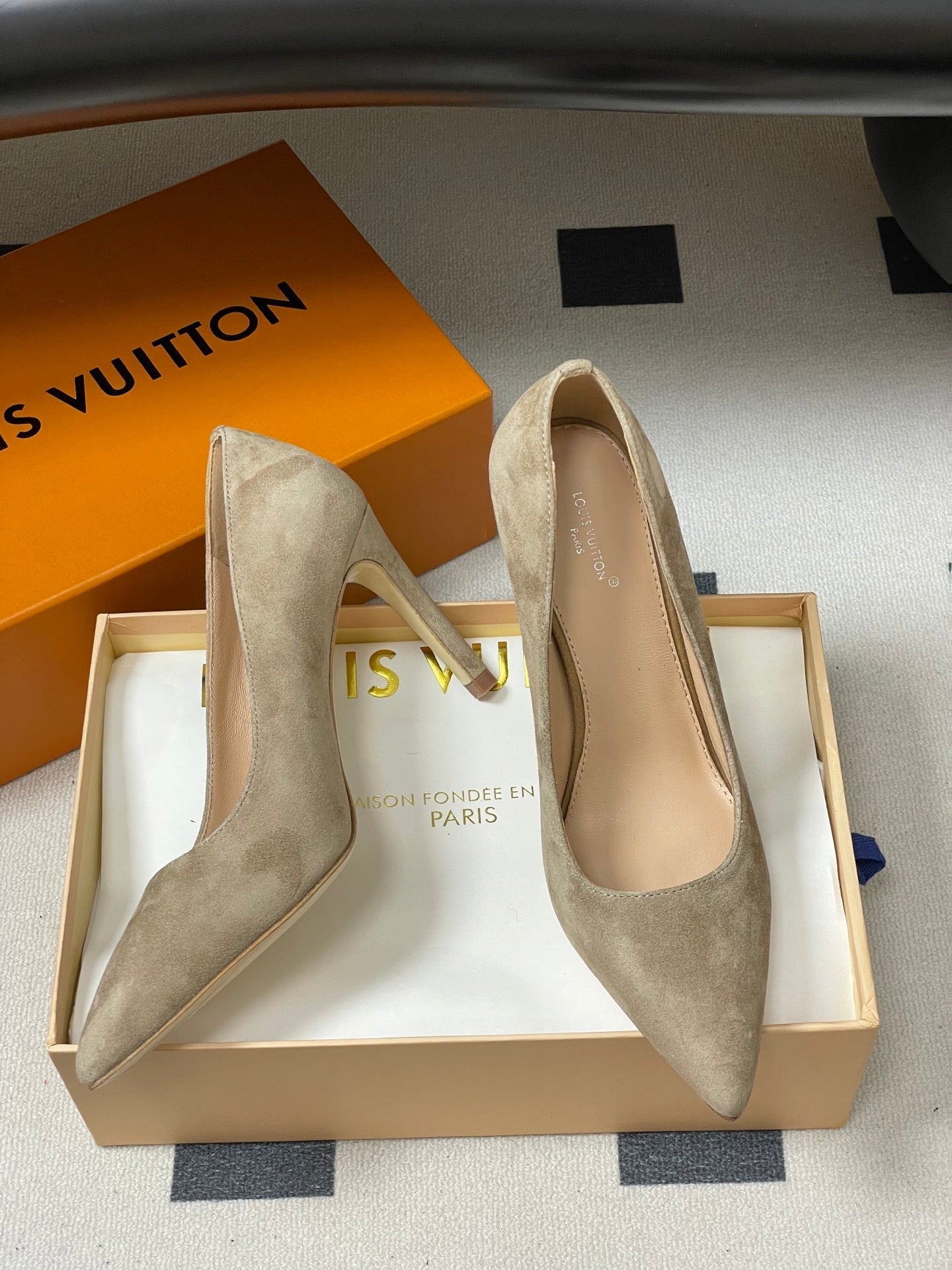 LV GALA High Heels Flats Series 85mm Beige  Suede 534539
