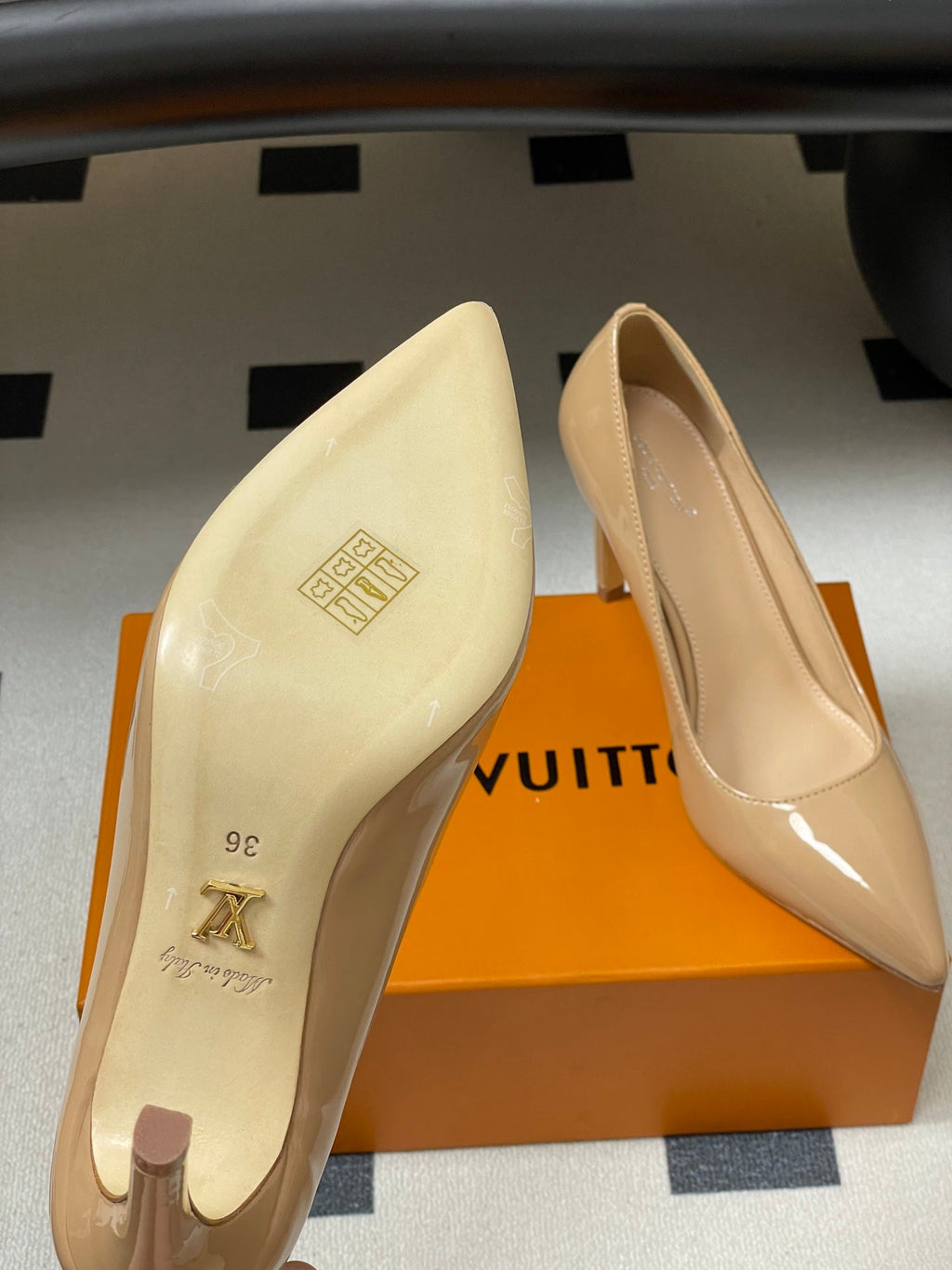 LV GALA High Heels Series Shoes 85mm  Patent Leather Beige534541