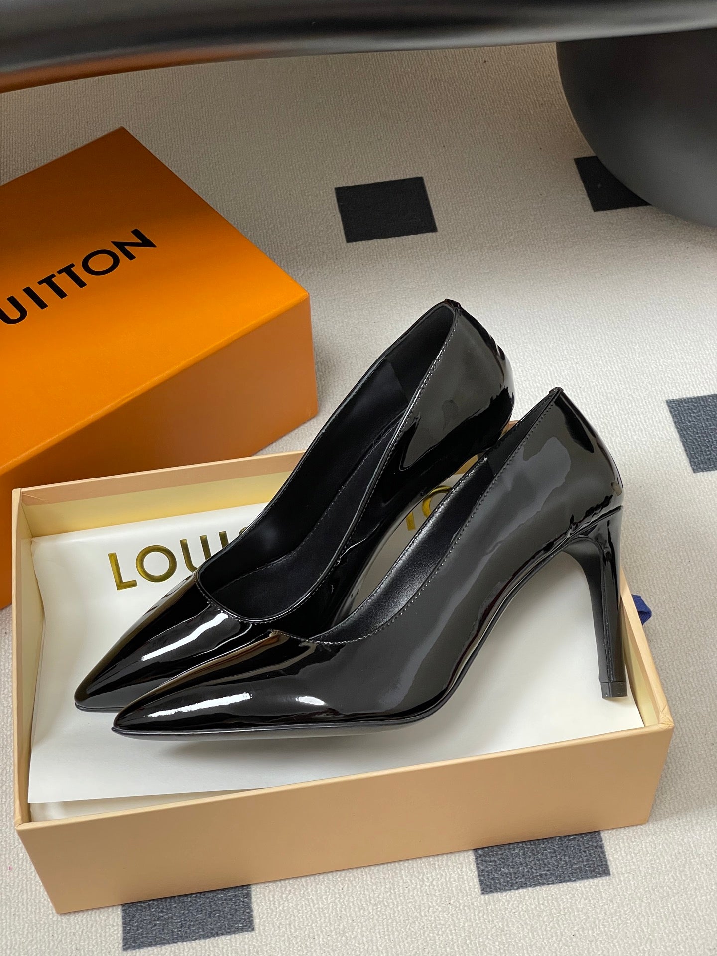 LV GALA High Heels Series Shoes 85mm Black Patent Leather 534542