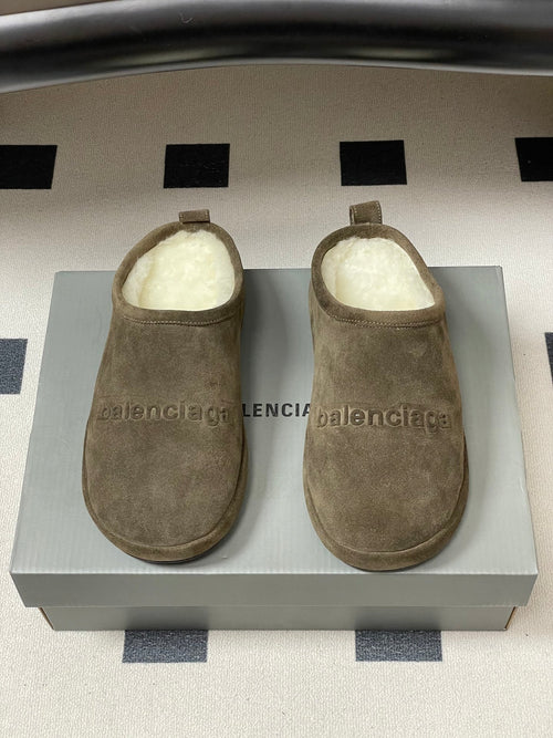 Balenciaga Mule Slip-On Taupe Suede Wool 534532
