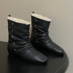 LV 25Fw Nomad Slip-on Ankle Boots Flat Black Grain Leather Wool-lined 534594 .