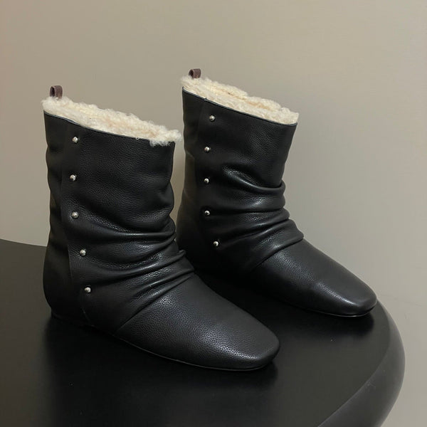 LV 25Fw Nomad Slip-on Ankle Boots Flat Black Grain Leather Wool-lined 534594 .